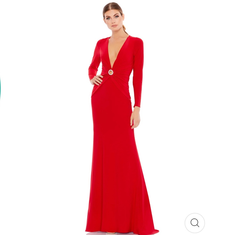 IEENA FOR MAC DUGGAL 26514 Gathered Pearl Long Sleeve Keyhole Gown Red 10 NEW
